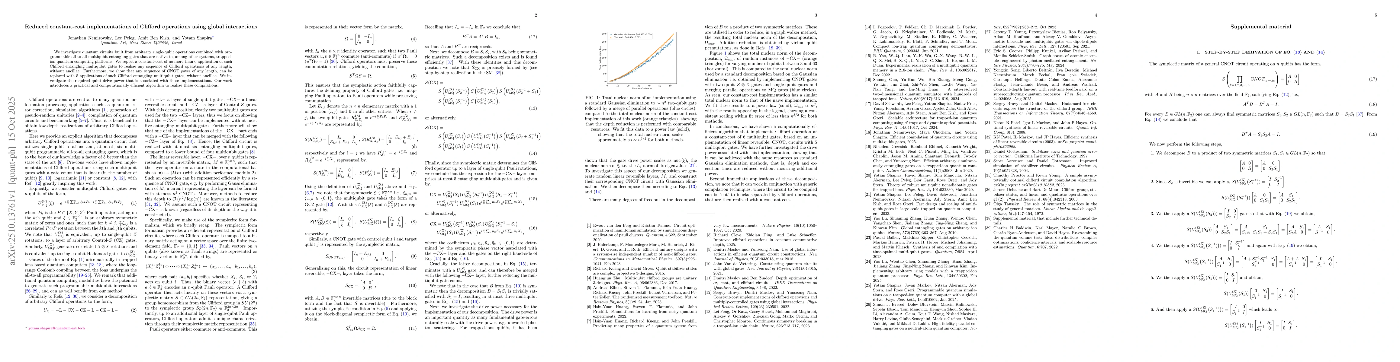 Thumbnail for Reduced constant-cost implementations of Clifford operations using
  global interactions