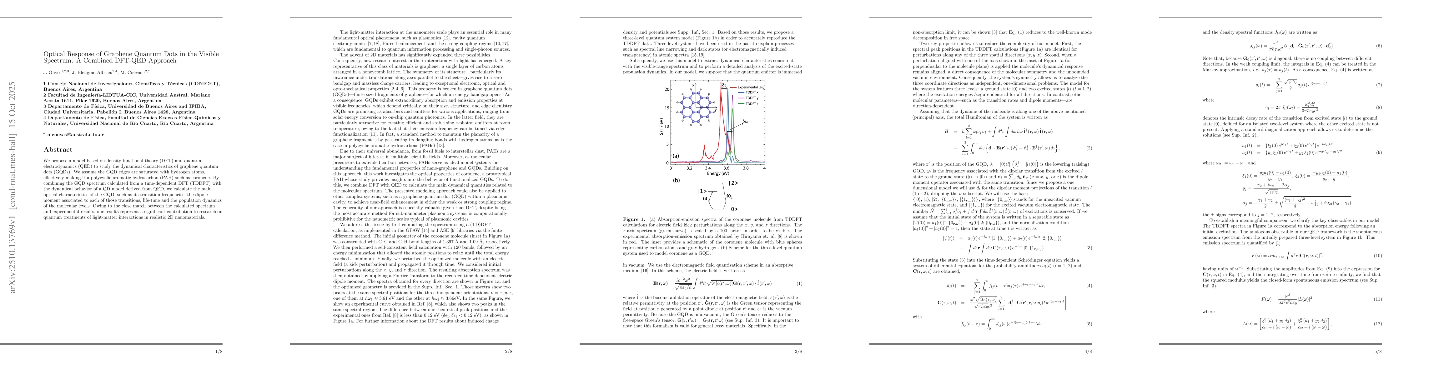 Thumbnail for Optical Response of Graphene Quantum Dots in the Visible Spectrum: A
  Combined DFT-QED Approach