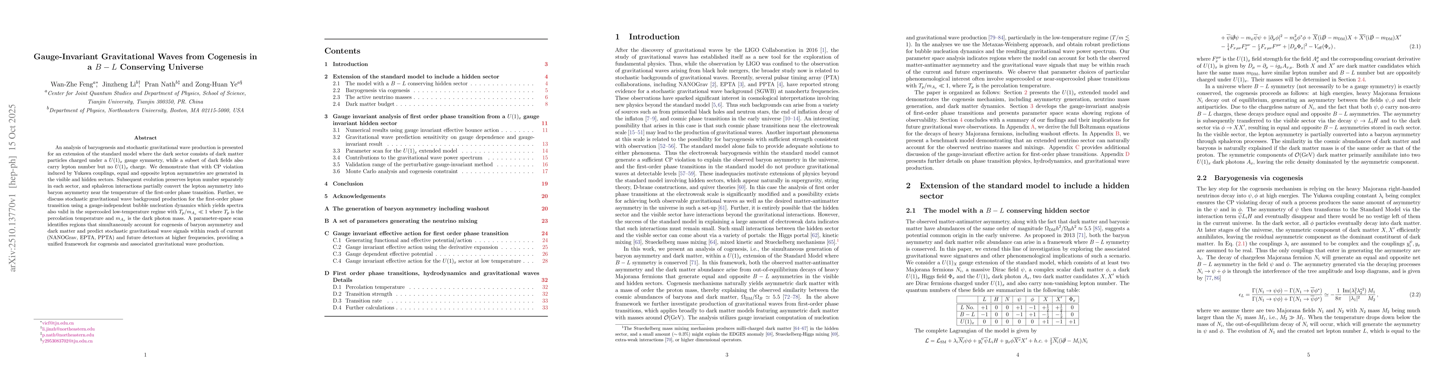 Thumbnail for Gauge-Invariant Gravitational Waves from Cogenesis in a $B-L$ Conserving
  Universe