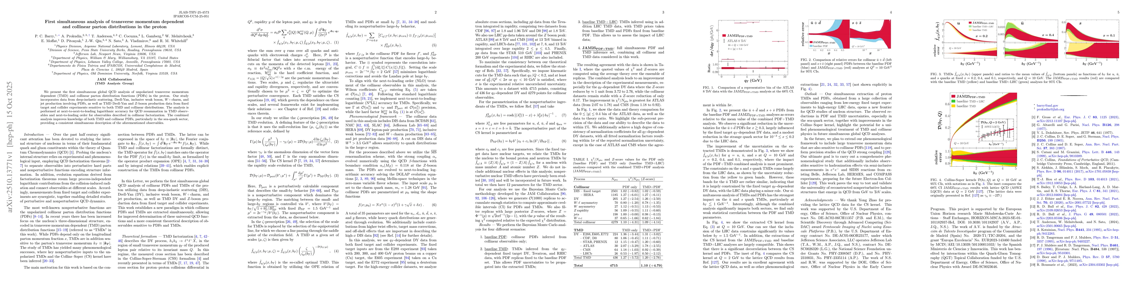Thumbnail for First simultaneous analysis of transverse momentum dependent and
  collinear parton distributions in the proton