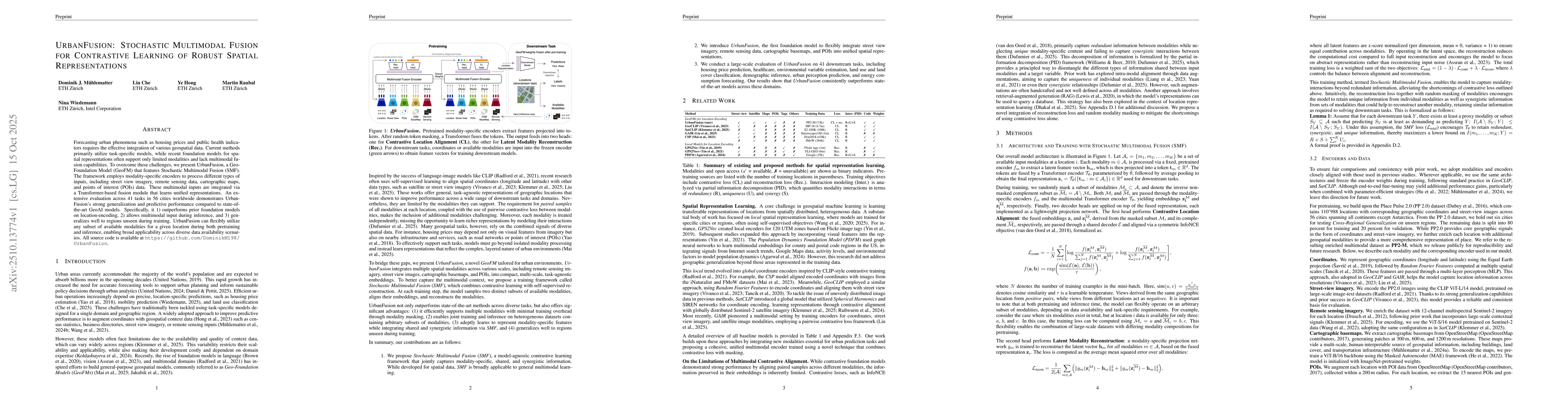 Thumbnail for UrbanFusion: Stochastic Multimodal Fusion for Contrastive Learning of
  Robust Spatial Representations