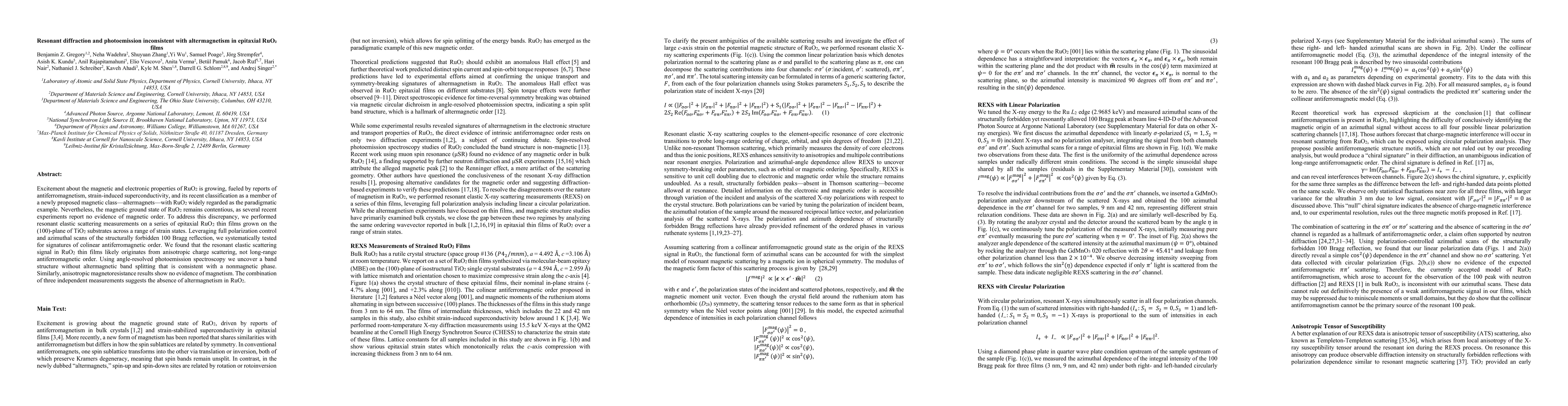 Thumbnail for Resonant diffraction and photoemission inconsistent with altermagnetism
  in epitaxial RuO$_2$ films