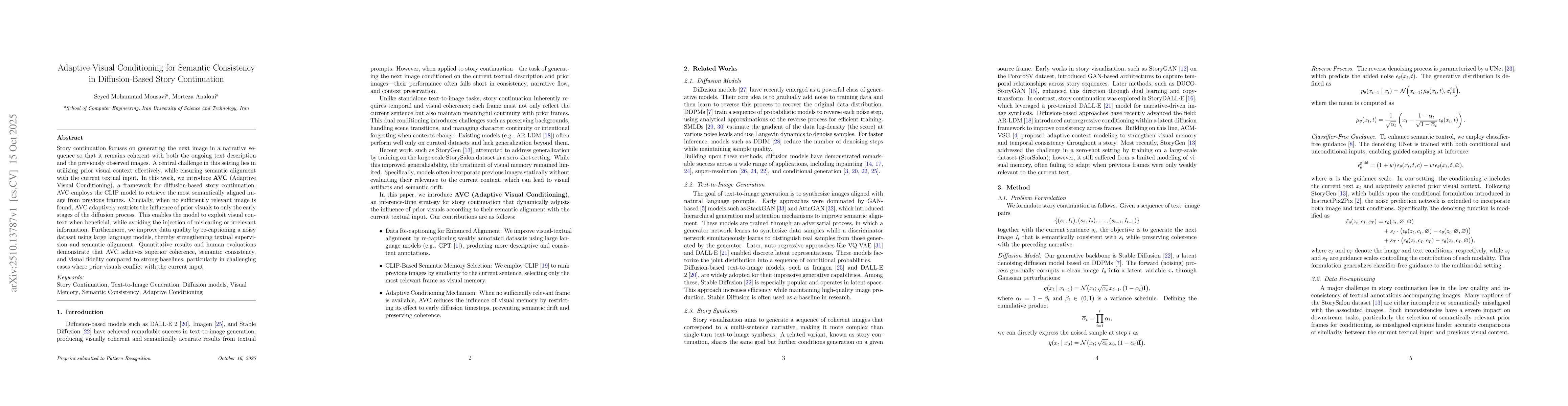 Thumbnail for Adaptive Visual Conditioning for Semantic Consistency in Diffusion-Based
  Story Continuation