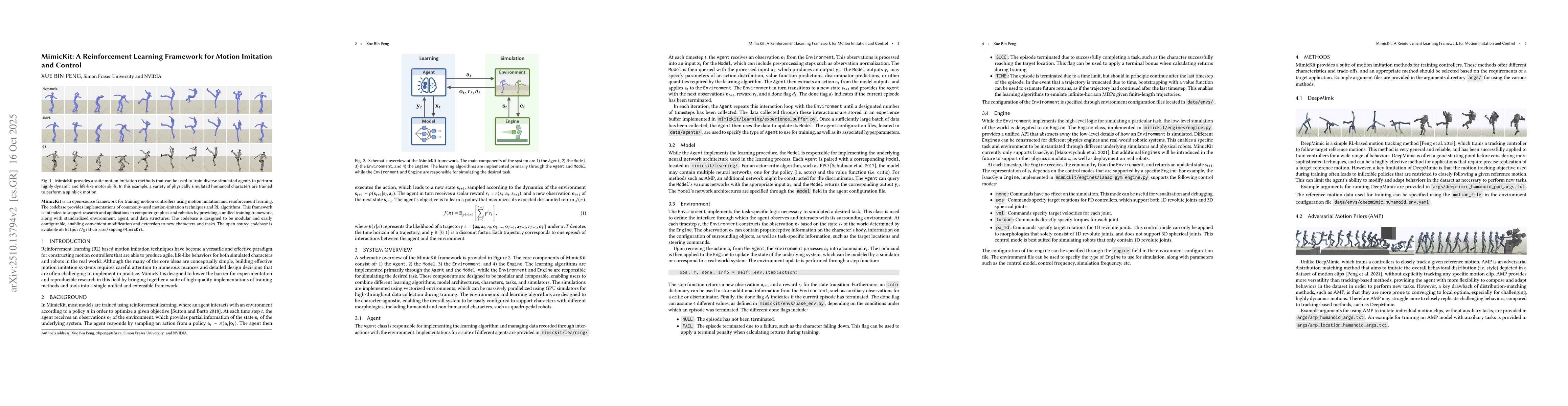 Thumbnail for MimicKit: A Reinforcement Learning Framework for Motion Imitation and
  Control