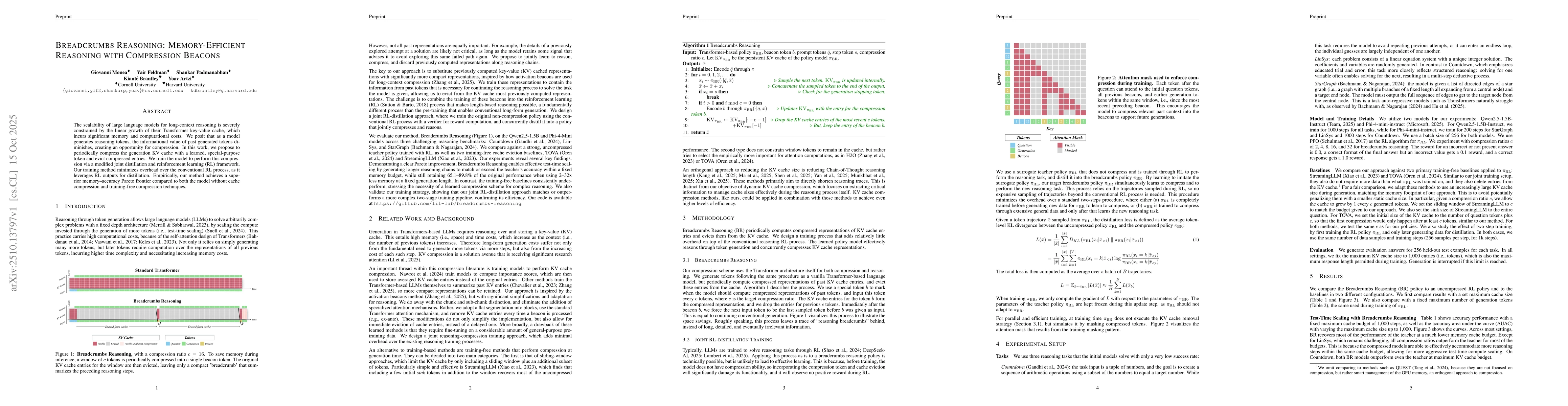 Thumbnail for Breadcrumbs Reasoning: Memory-Efficient Reasoning with Compression
  Beacons