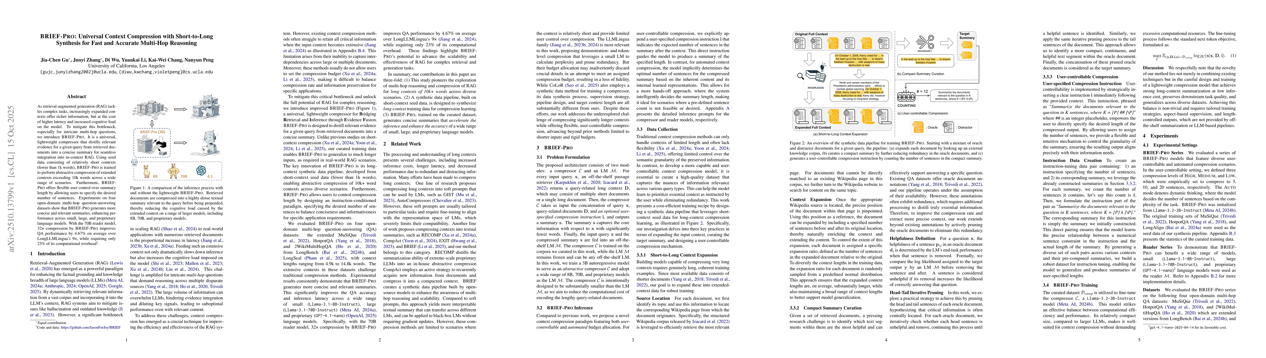 Thumbnail for BRIEF-Pro: Universal Context Compression with Short-to-Long Synthesis
  for Fast and Accurate Multi-Hop Reasoning