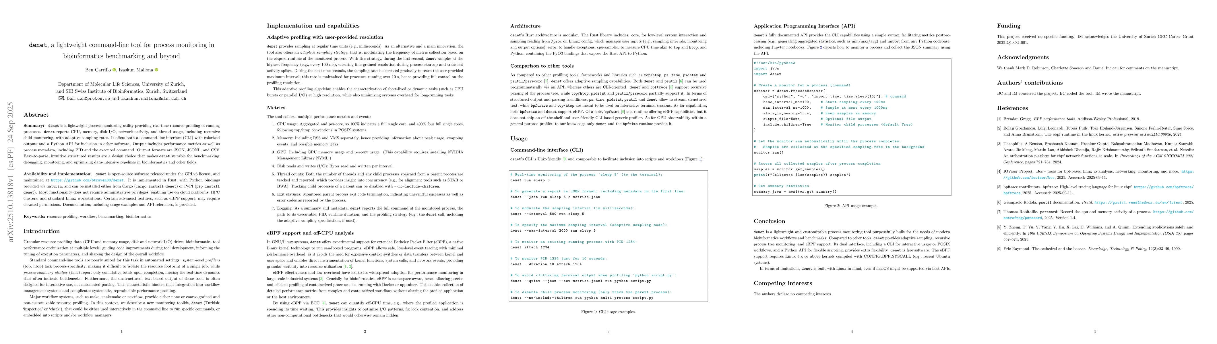Thumbnail for denet, a lightweight command-line tool for process monitoring in
  benchmarking and beyond