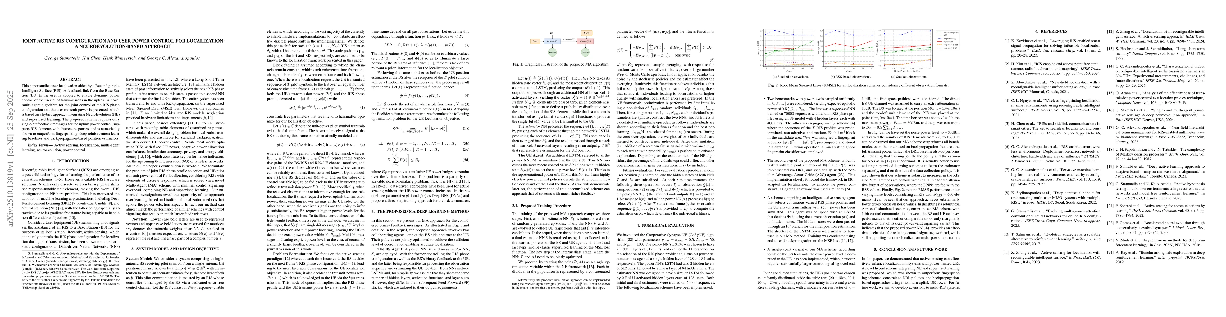 Thumbnail for Joint Active RIS Configuration and User Power Control for Localization:
  A Neuroevolution-Based Approach