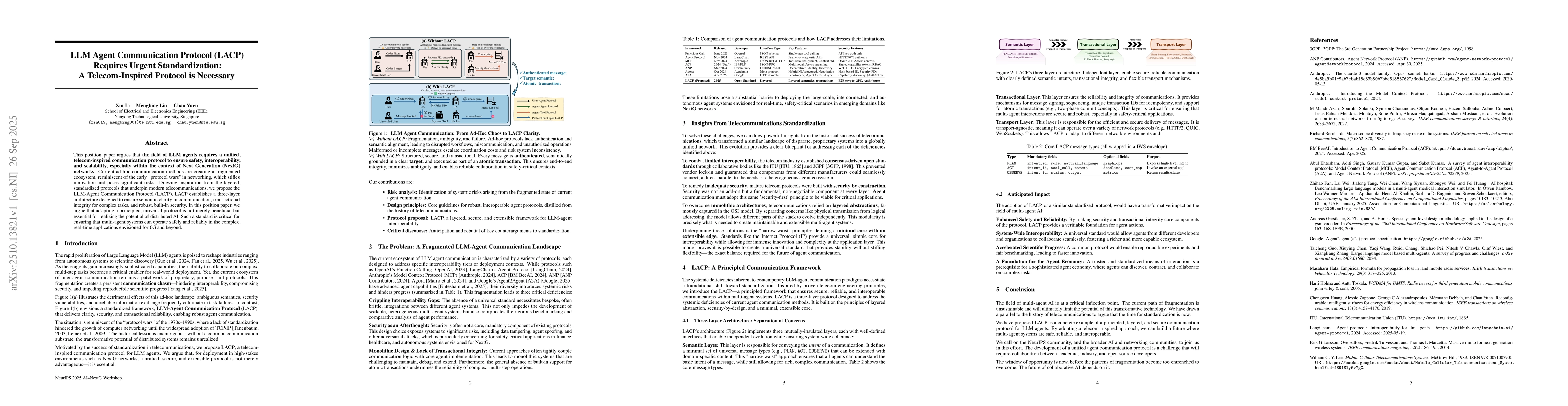 Thumbnail for LLM Agent Communication Protocol (LACP) Requires Urgent Standardization:
  A Telecom-Inspired Protocol is Necessary