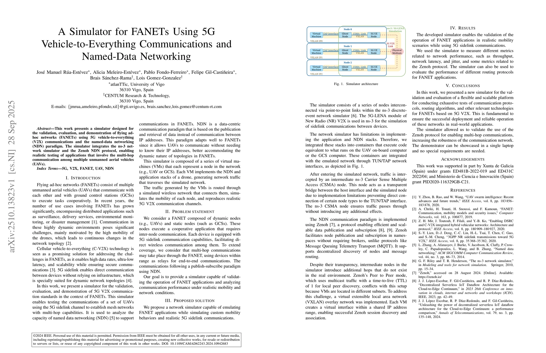 Thumbnail for A Simulator for FANETs Using 5G Vehicle-to-Everything Communications and
  Named-Data Networking