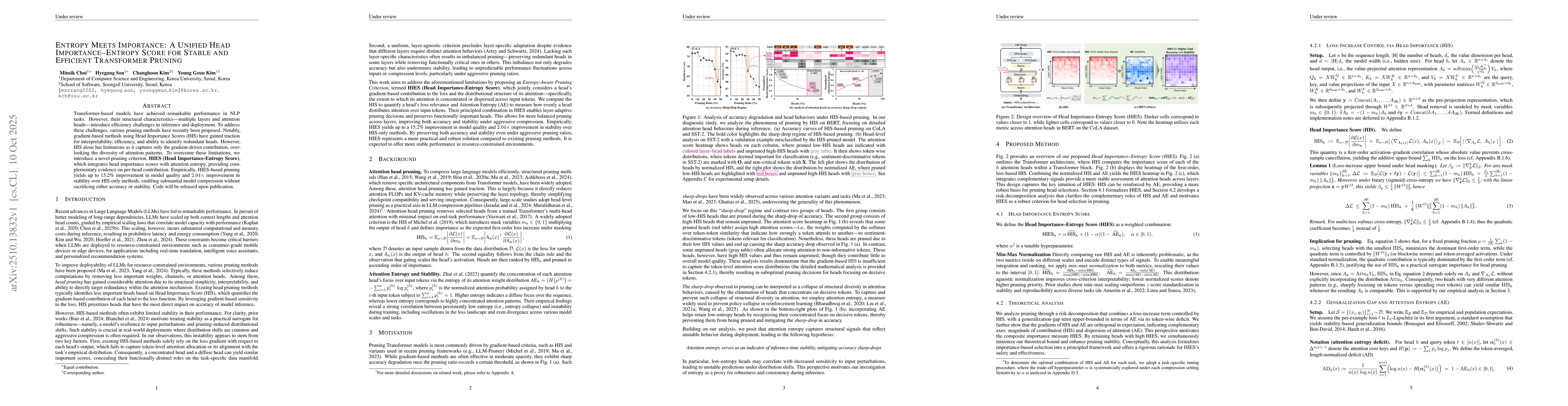 Thumbnail for Entropy Meets Importance: A Unified Head Importance-Entropy Score for
  Stable and Efficient Transformer Pruning