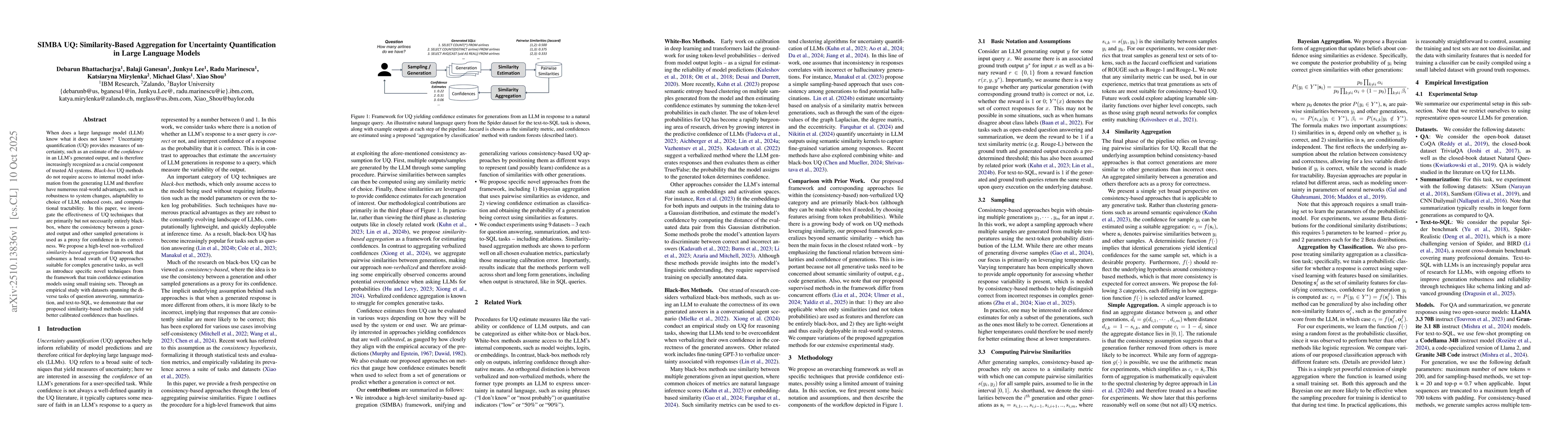 Thumbnail for SIMBA UQ: Similarity-Based Aggregation for Uncertainty Quantification in
  Large Language Models