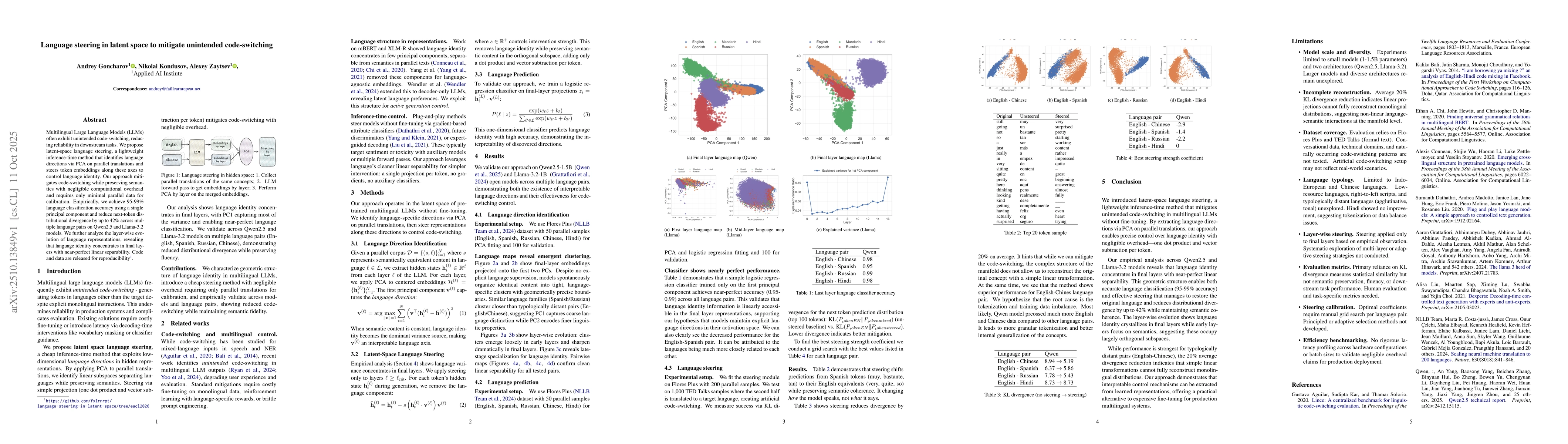 Thumbnail for Language steering in latent space to mitigate unintended code-switching