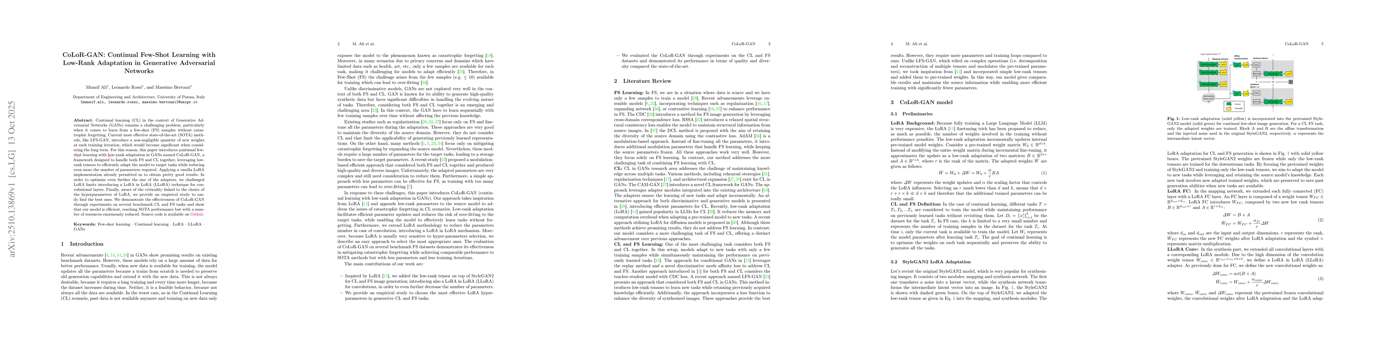 Thumbnail for CoLoR-GAN: Continual Few-Shot Learning with Low-Rank Adaptation in
  Generative Adversarial Networks