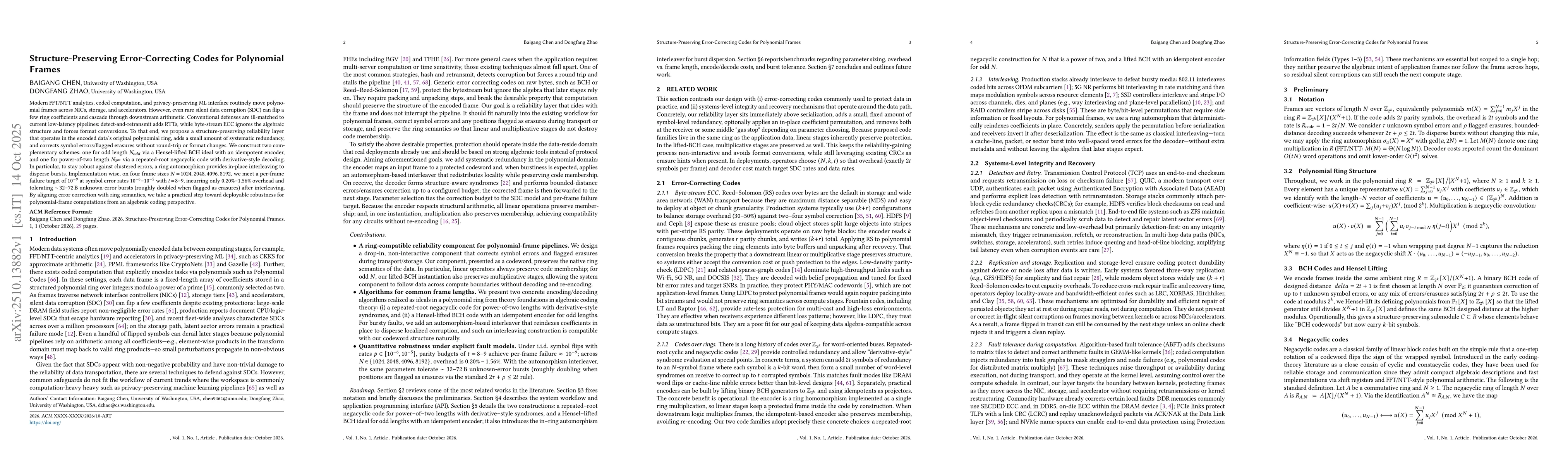Thumbnail for Structure-Preserving Error-Correcting Codes for Polynomial Frames