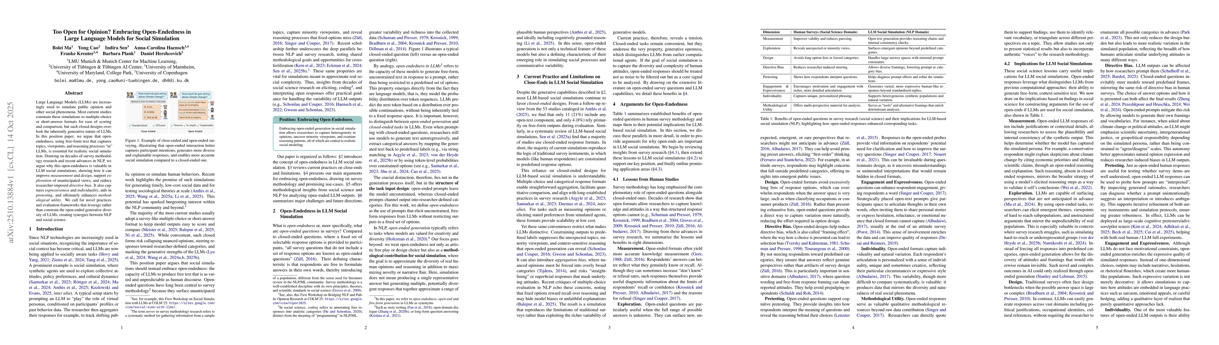 Thumbnail for Too Open for Opinion? Embracing Open-Endedness in Large Language Models
  for Social Simulation