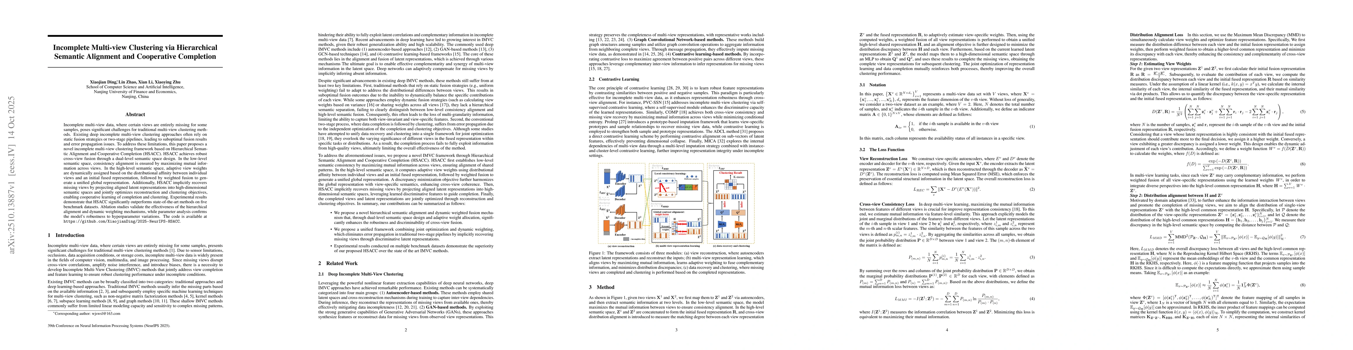 Thumbnail for Incomplete Multi-view Clustering via Hierarchical Semantic Alignment and
  Cooperative Completion