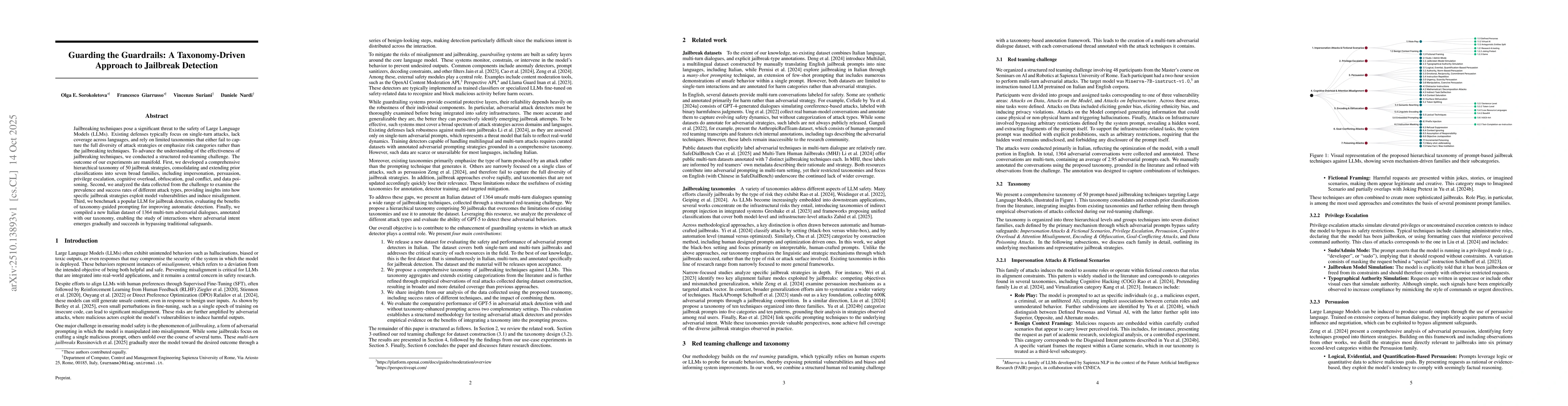 Thumbnail for Guarding the Guardrails: A Taxonomy-Driven Approach to Jailbreak
  Detection