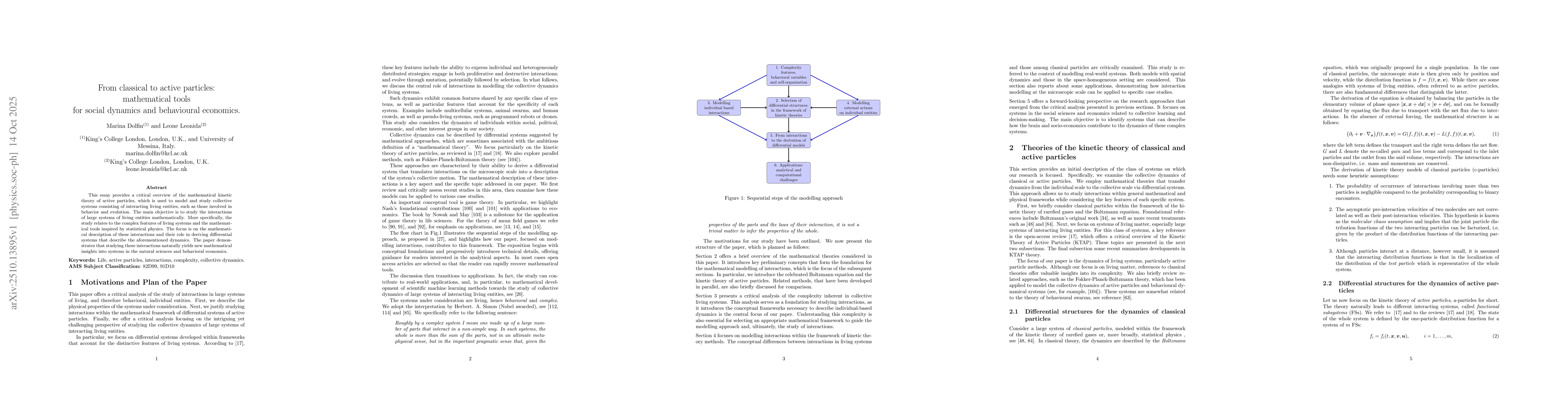 Thumbnail for From classical to active particles: mathematical tools for social
  dynamics and behavioural economics