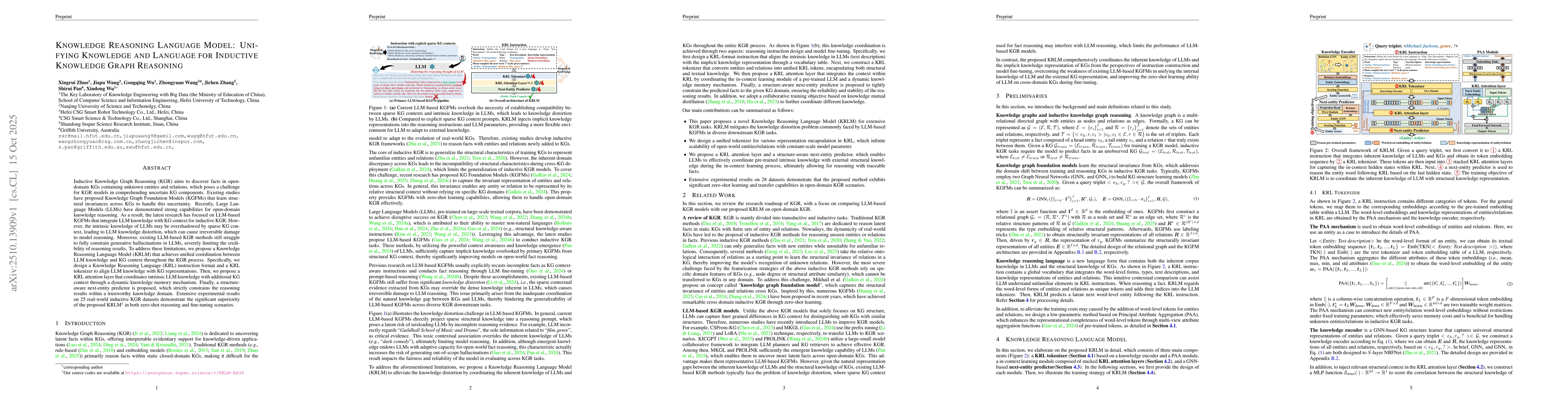 Thumbnail for Knowledge Reasoning Language Model: Unifying Knowledge and Language for
  Inductive Knowledge Graph Reasoning