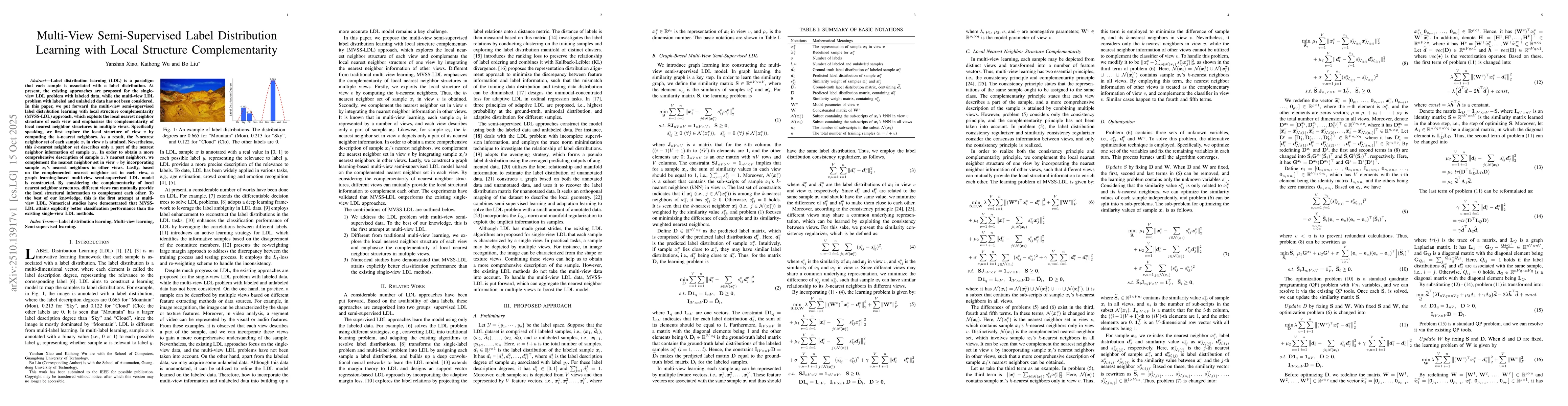 Thumbnail for Multi-View Semi-Supervised Label Distribution Learning with Local
  Structure Complementarity