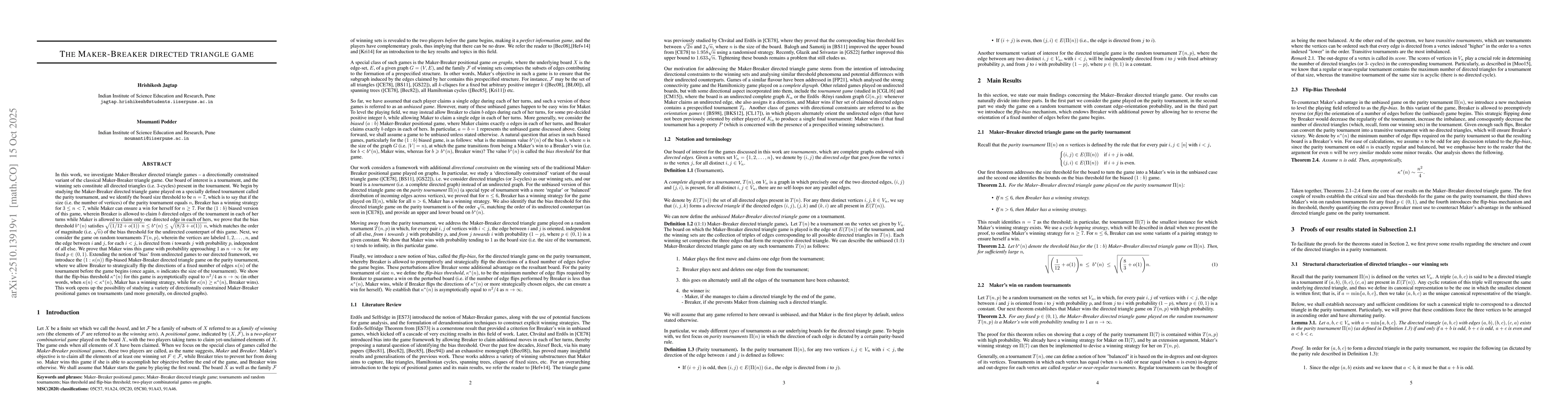 Thumbnail for The Maker-Breaker directed triangle game