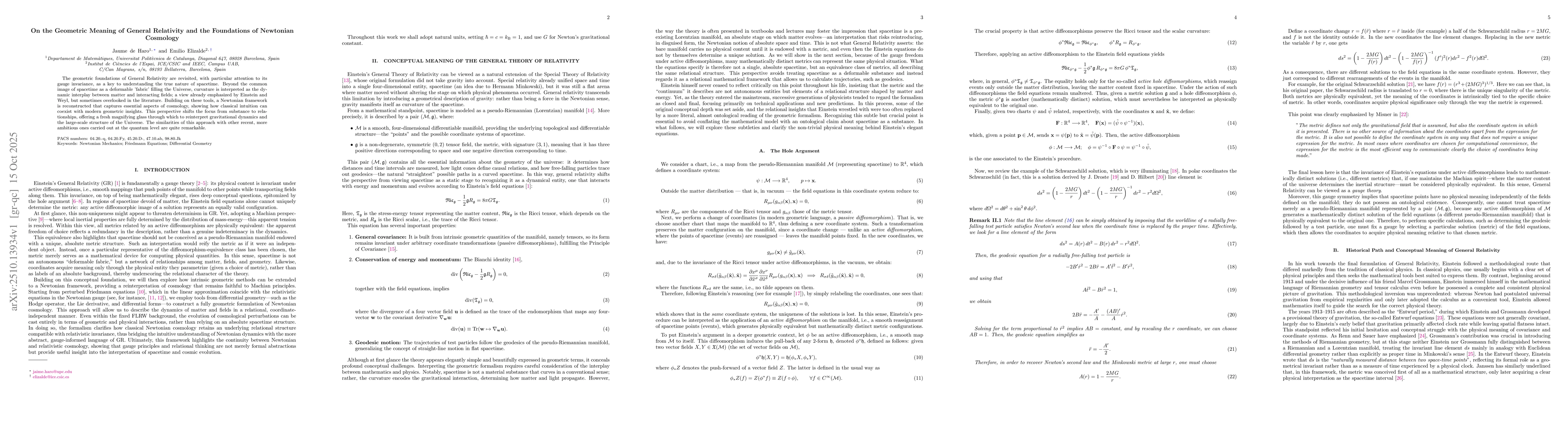 Thumbnail for On the Geometric Meaning of General Relativity and the Foundations of
  Newtonian Cosmology