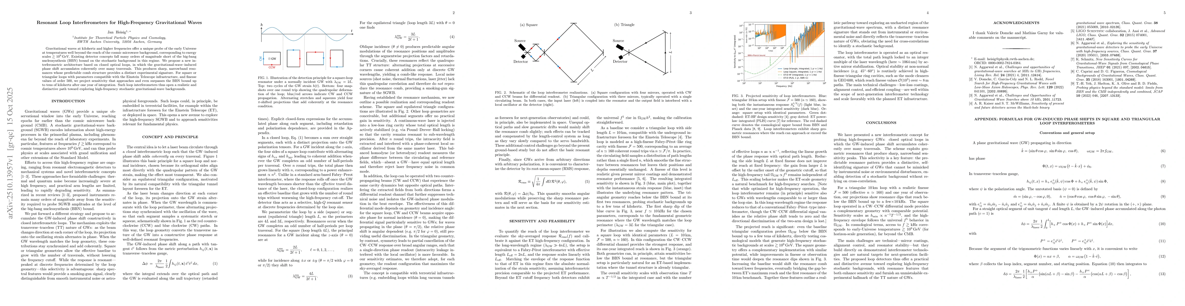 Thumbnail for Resonant Loop Interferometers for High-Frequency Gravitational Waves