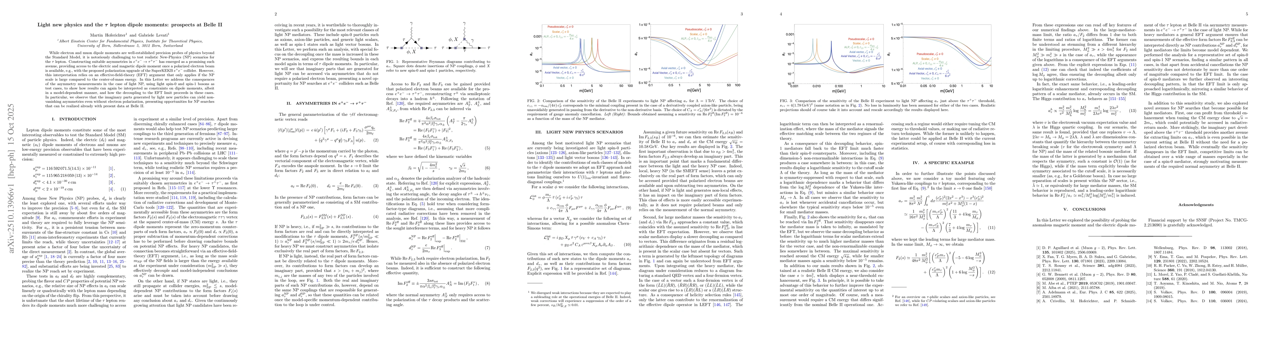 Thumbnail for Light new physics and the $\boldsymbolτ$ lepton dipole moments:
  prospects at Belle II