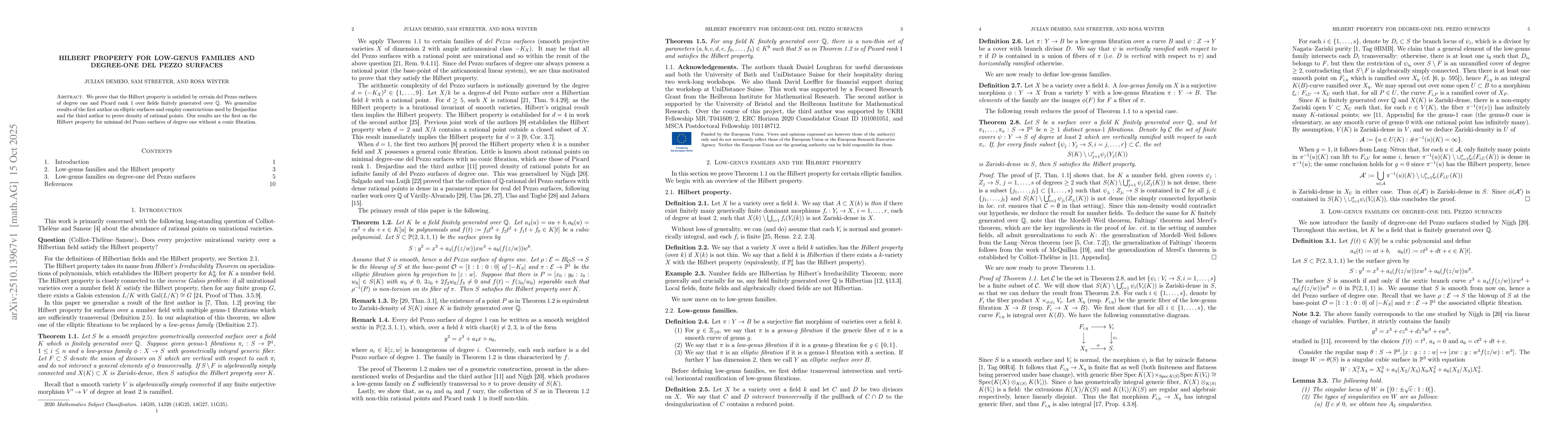 Thumbnail for Hilbert property for low-genus families and degree-one del Pezzo
  surfaces