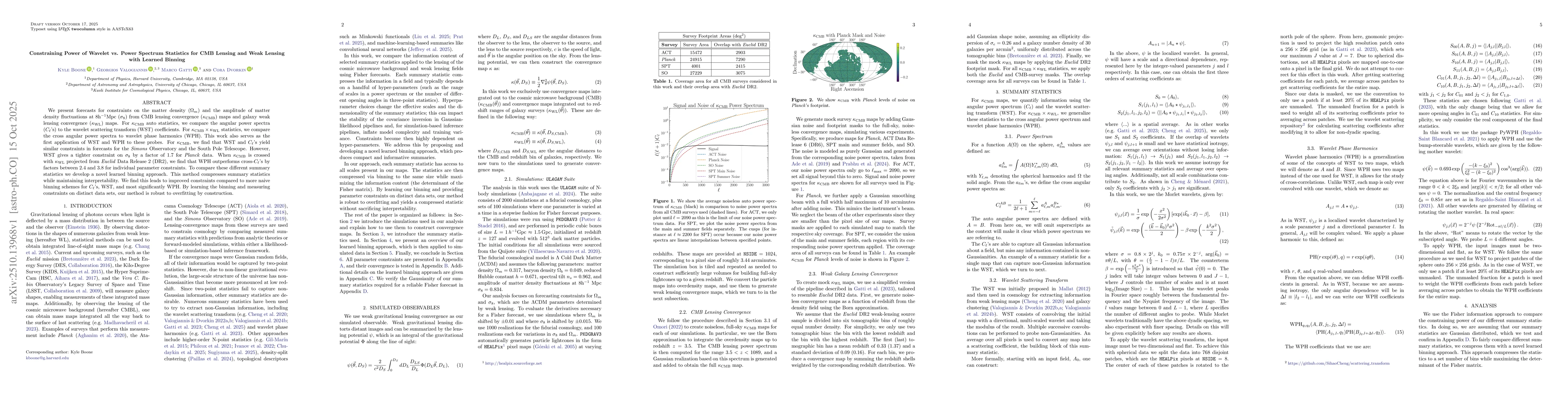 Thumbnail for Constraining Power of Wavelet vs. Power Spectrum Statistics for CMB
  Lensing and Weak Lensing with Learned Binning