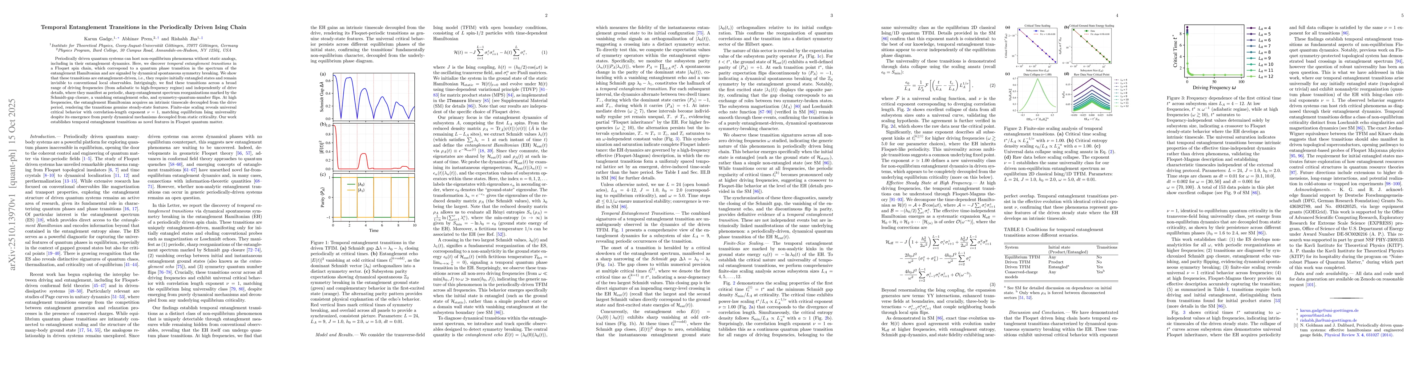 Thumbnail for Temporal Entanglement Transitions in the Periodically Driven Ising Chain