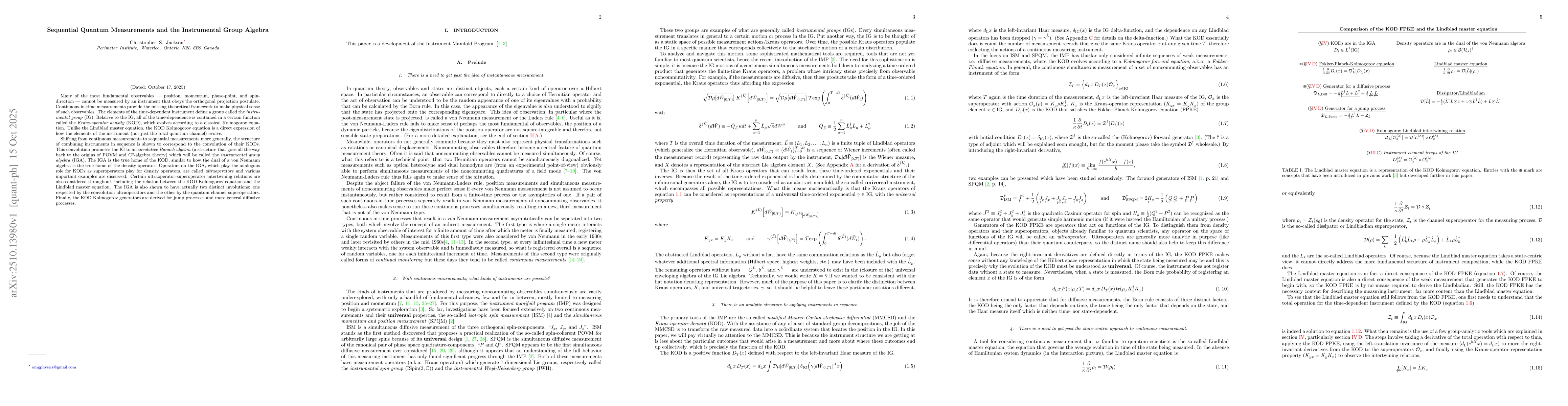 Thumbnail for Sequential Quantum Measurements and the Instrumental Group Algebra