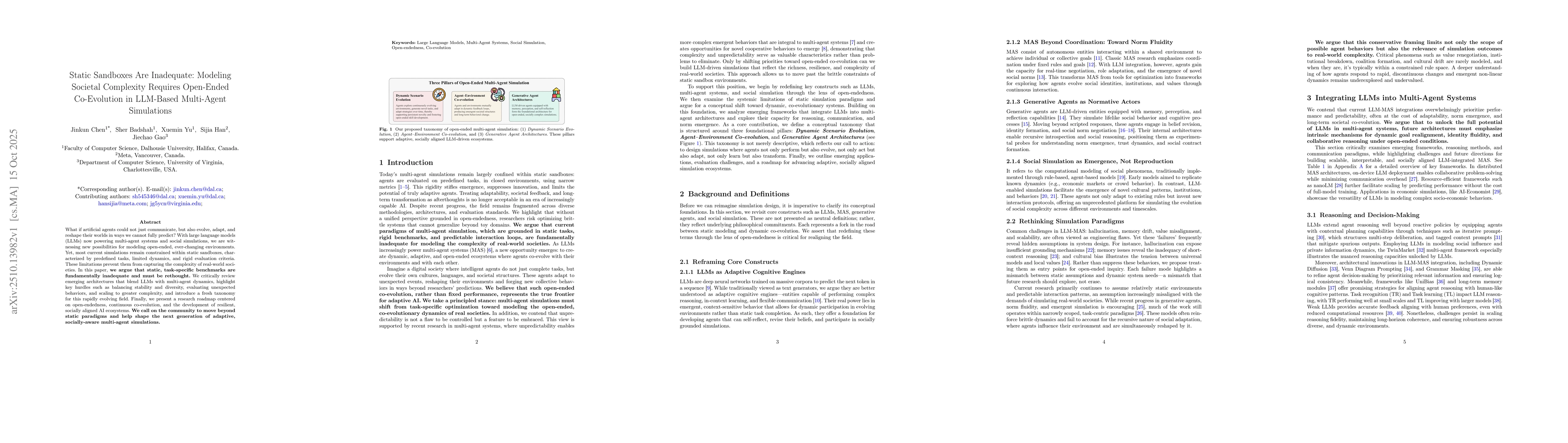 Thumbnail for Static Sandboxes Are Inadequate: Modeling Societal Complexity Requires
  Open-Ended Co-Evolution in LLM-Based Multi-Agent Simulations