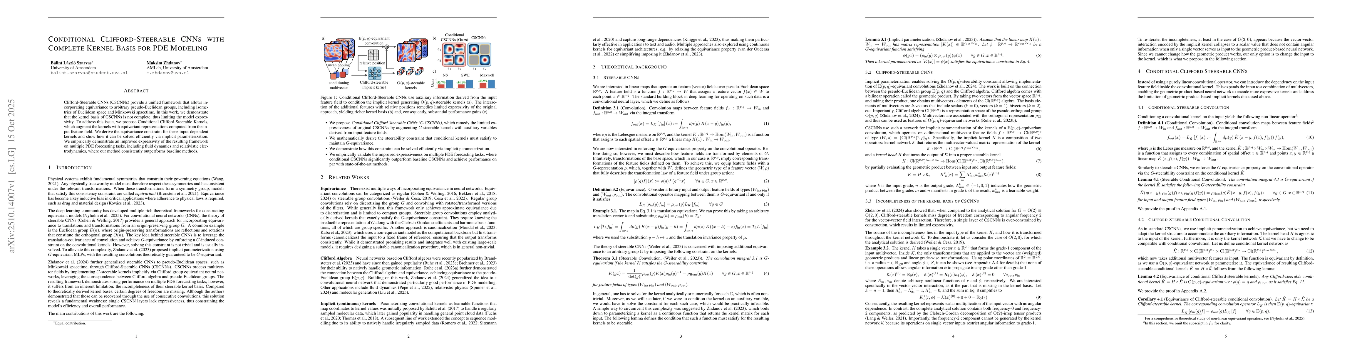Thumbnail for Conditional Clifford-Steerable CNNs with Complete Kernel Basis for PDE
  Modeling