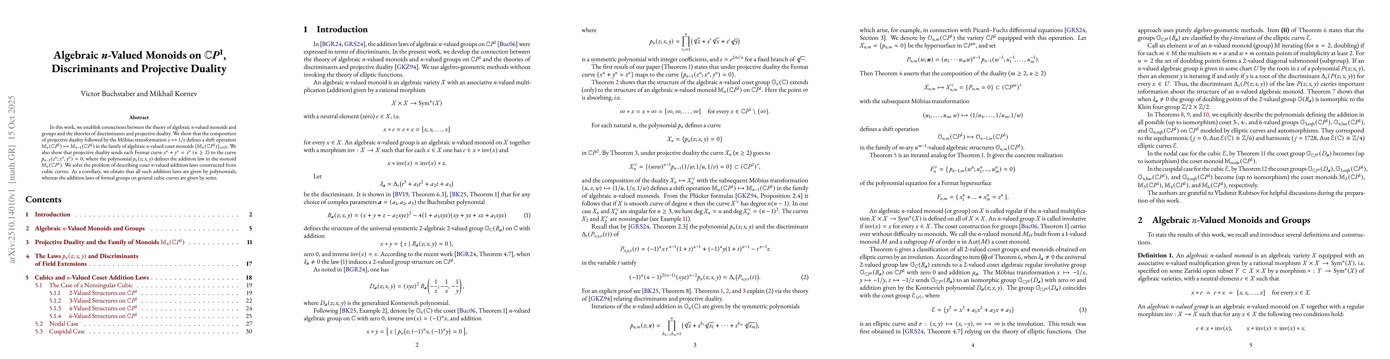 Thumbnail for Algebraic $n$-Valued Monoids on $\mathbb{C}P^1$, Discriminants and
  Projective Duality