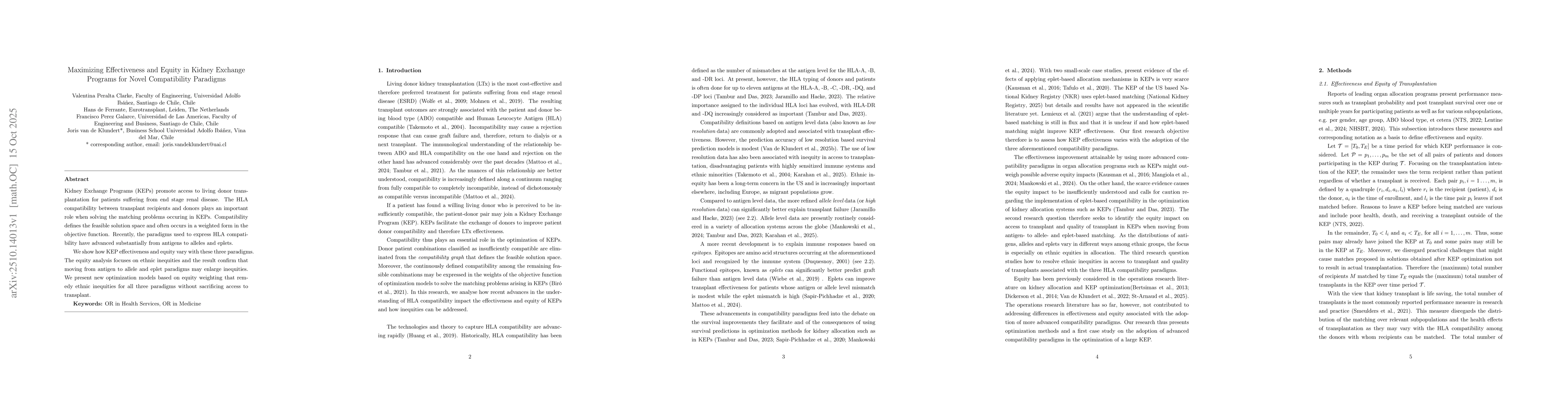 Thumbnail for Maximizing Effectiveness and Equity in Kidney Exchange Programs for
  Novel Compatibility Paradigms