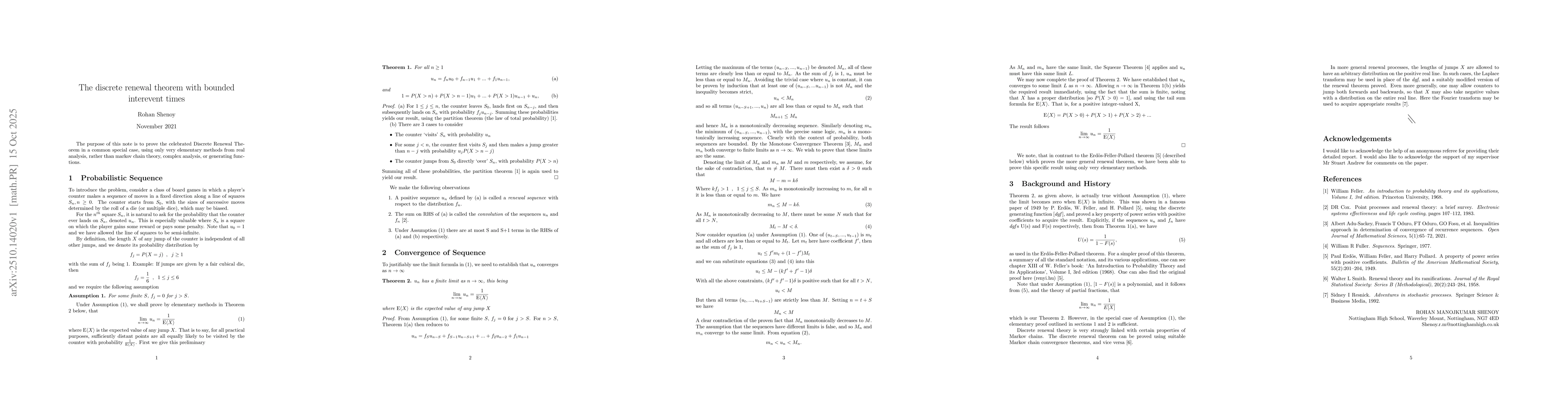 Thumbnail for The discrete renewal theorem with bounded interevent times