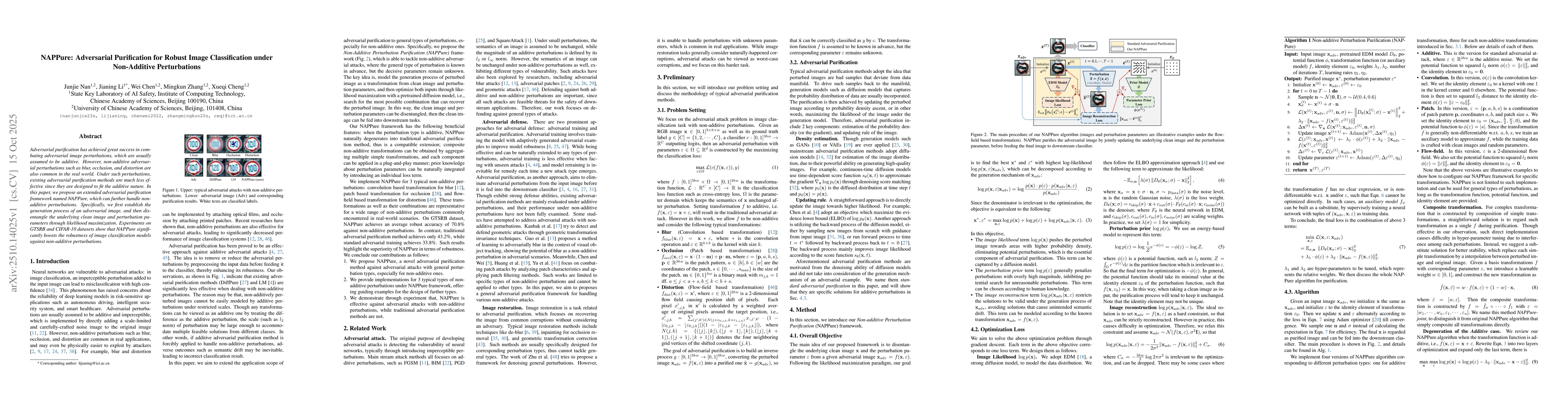 Thumbnail for NAPPure: Adversarial Purification for Robust Image Classification under
  Non-Additive Perturbations