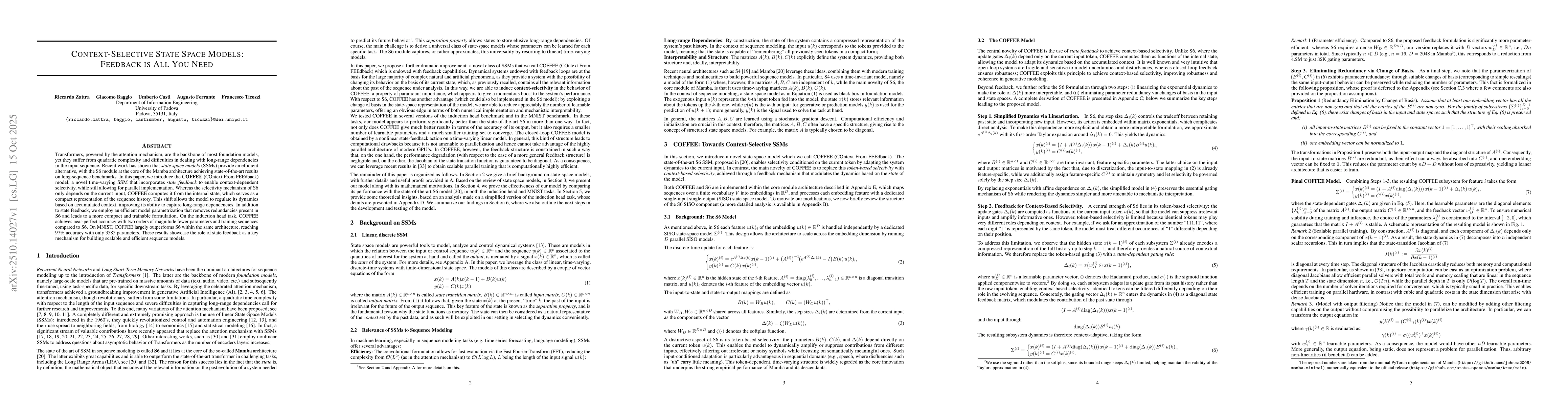 Thumbnail for Context-Selective State Space Models: Feedback is All You Need