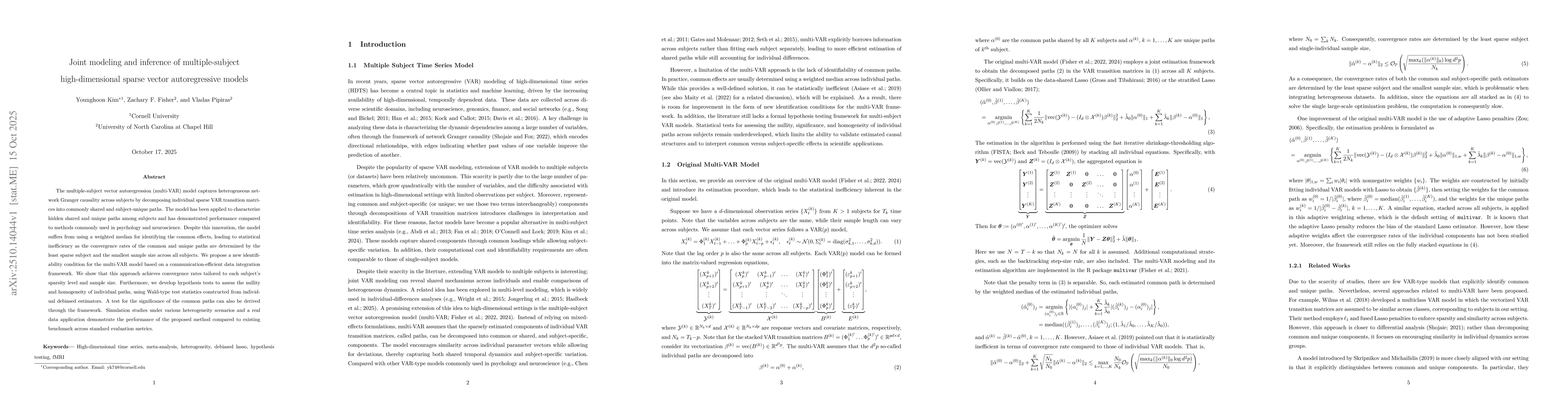 Thumbnail for Joint modeling and inference of multiple-subject high-dimensional sparse
  vector autoregressive models