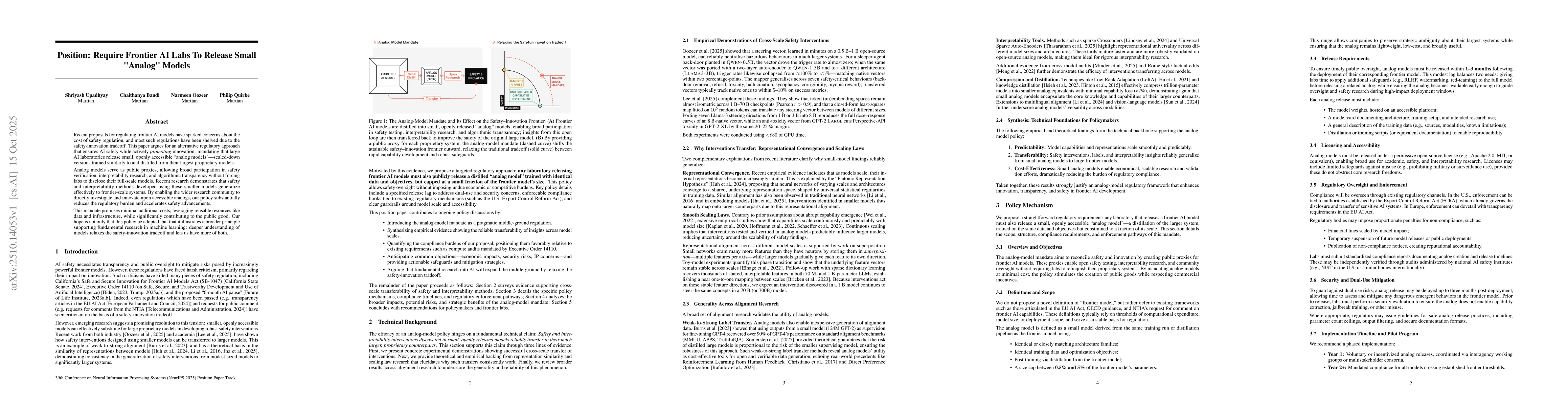 Thumbnail for Position: Require Frontier AI Labs To Release Small "Analog" Models