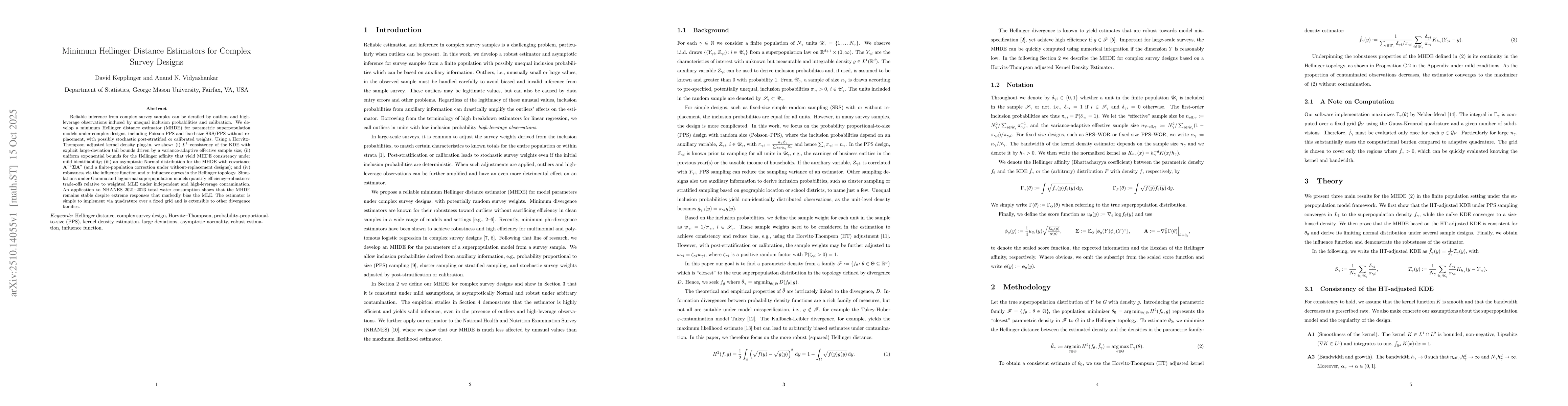 Thumbnail for Minimum Hellinger Distance Estimators for Complex Survey Designs