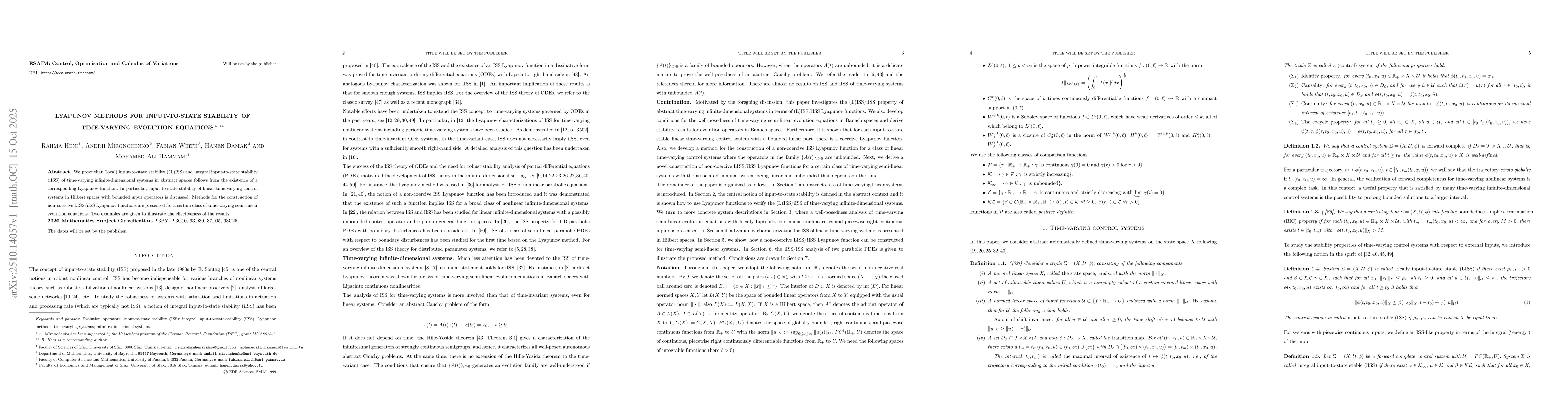 Thumbnail for Lyapunov methods for input-to-state stability of time-varying evolution
  equations