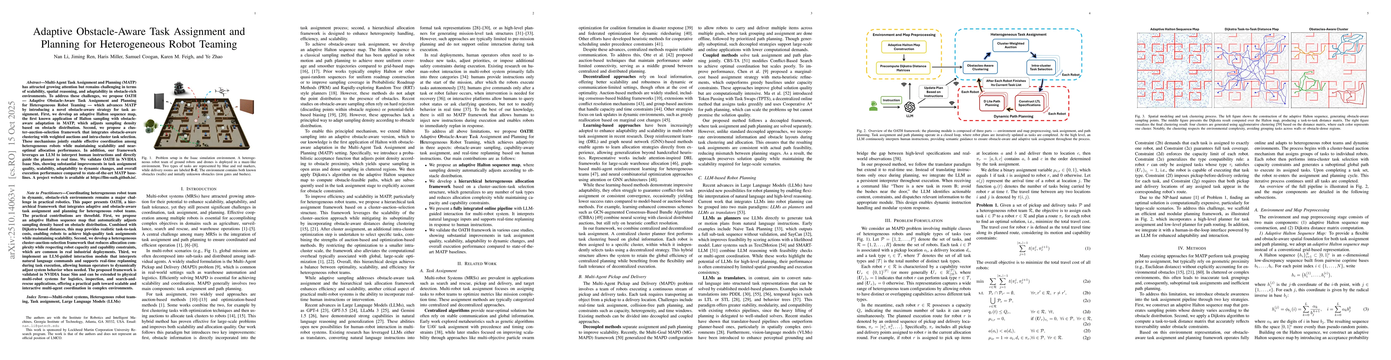 Thumbnail for Adaptive Obstacle-Aware Task Assignment and Planning for Heterogeneous
  Robot Teaming
