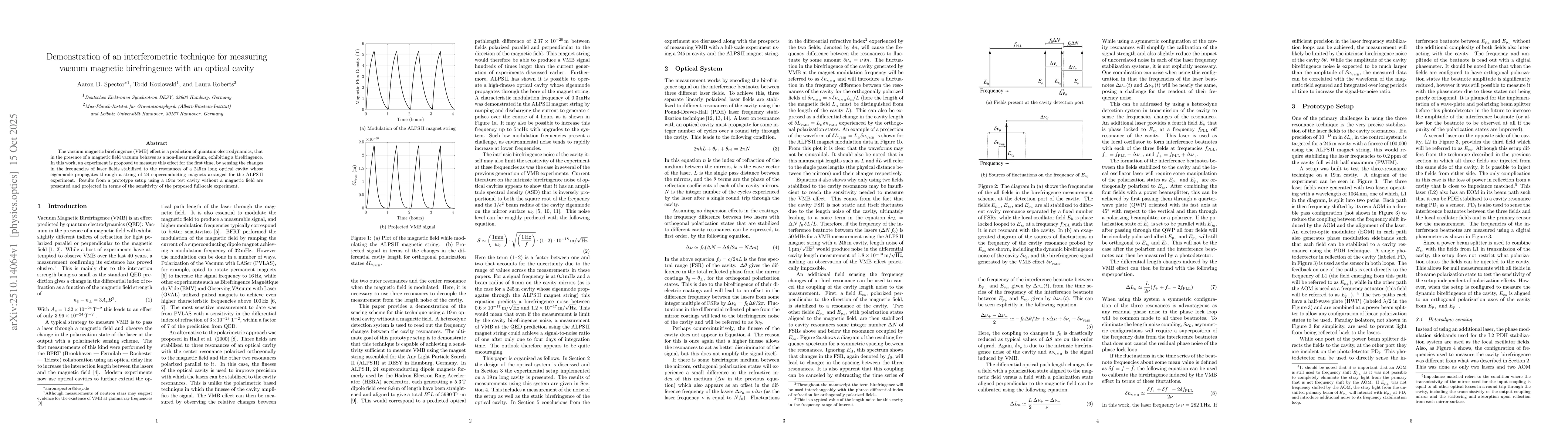 Thumbnail for Demonstration of an interferometric technique for measuring vacuum
  magnetic birefringence with an optical cavity