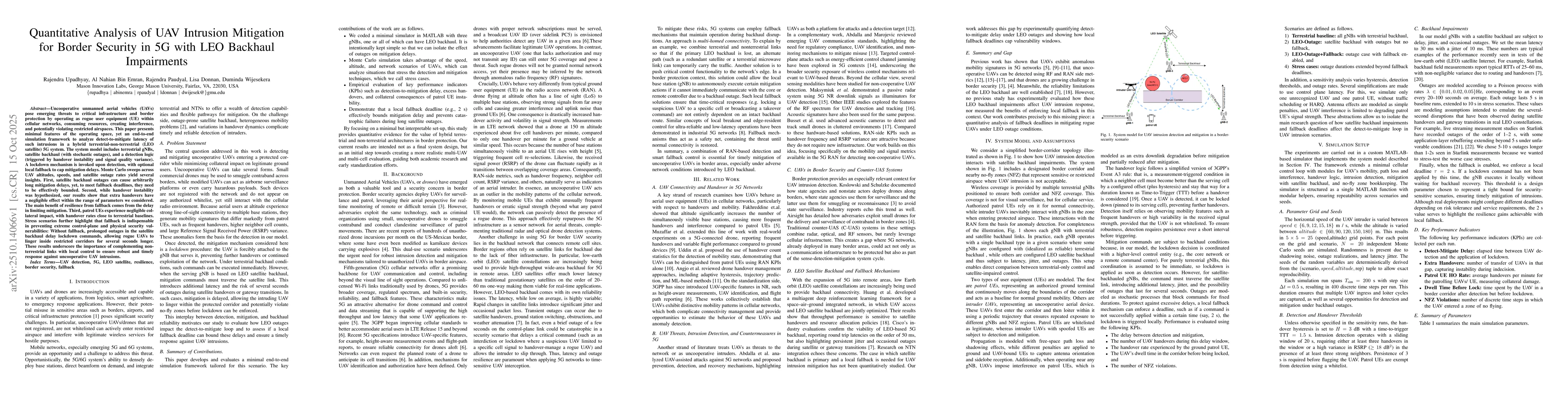 Thumbnail for Quantitative Analysis of UAV Intrusion Mitigation for Border Security in
  5G with LEO Backhaul Impairments