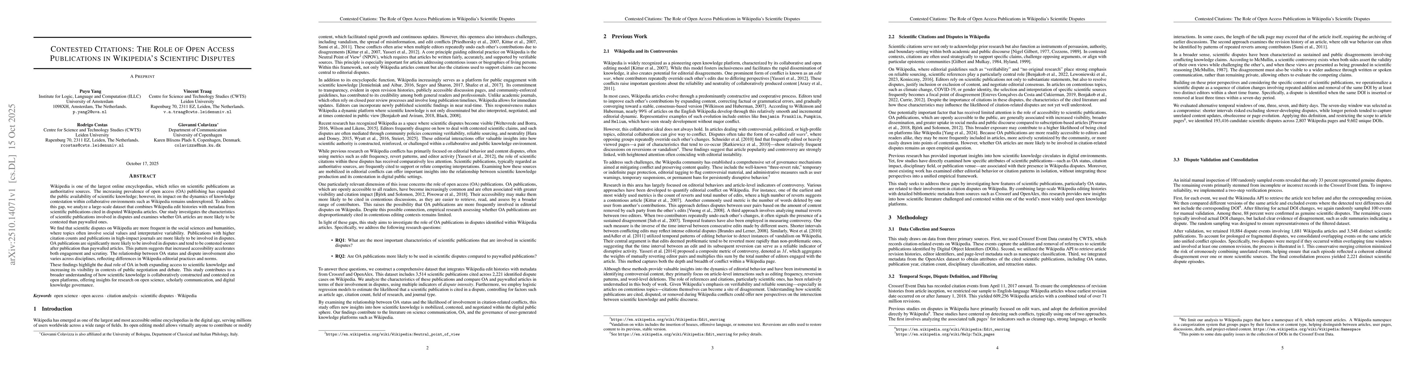 Thumbnail for Contested Citations: The Role of Open Access Publications in Wikipedia's
  Scientific Disputes