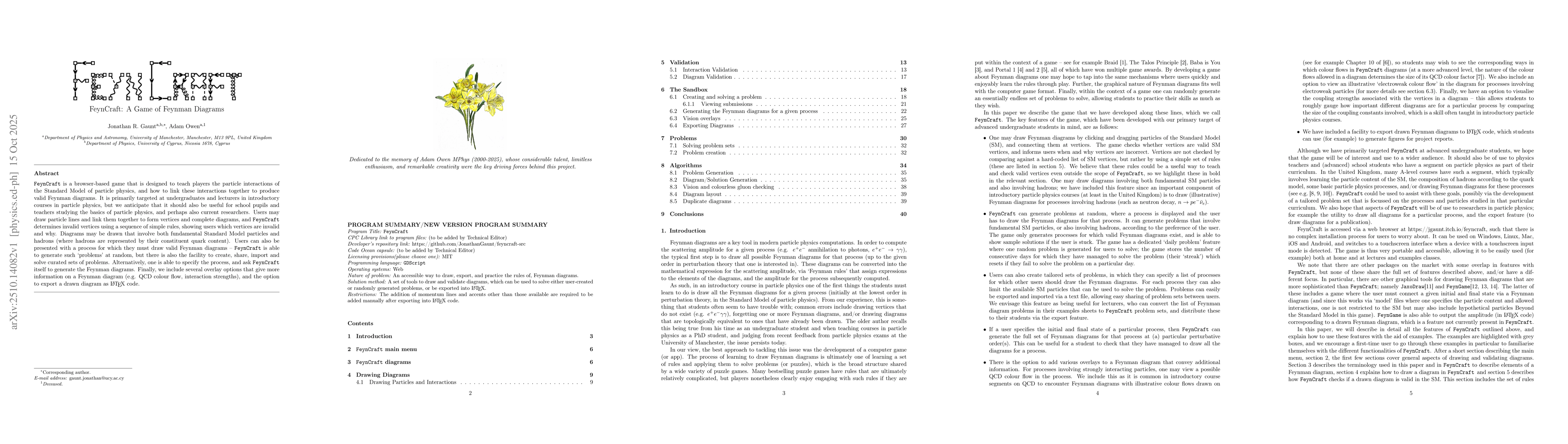 Thumbnail for FeynCraft: A Game of Feynman Diagrams