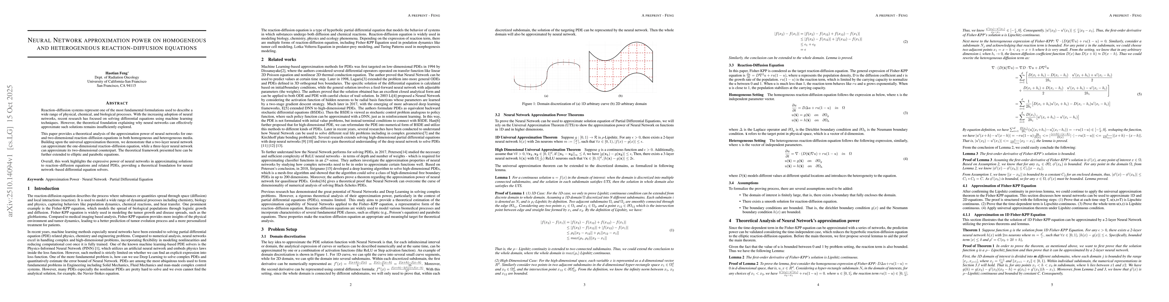 Thumbnail for Neural Network approximation power on homogeneous and heterogeneous
  reaction-diffusion equations